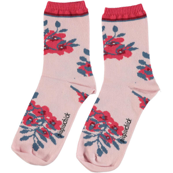 Socken Pale Pink with Flowers von Piupiuchick