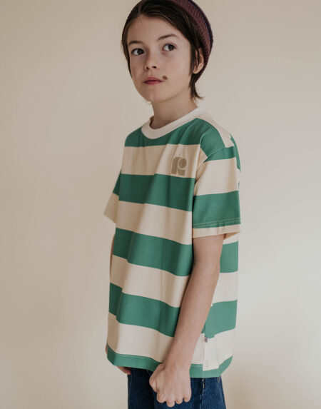 T-Shirt Kids Blond Green Block Stripe von Repose AMS