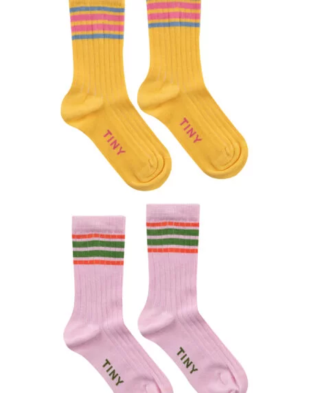Socken Kids Stripes Medium 2er Pack Rosa/Gelb von Tinycottons